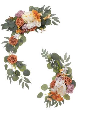 2026新款婚礼拱门花焦橙色迎宾牌花结婚仿真玫瑰花椅背