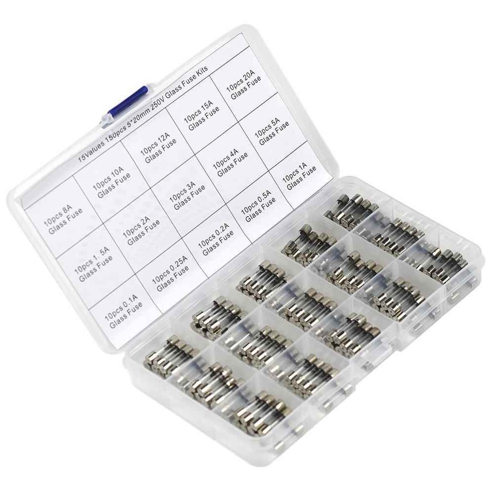 150pcs盒装玻璃保险丝组合5x20mm250V0.1A-20A管保险丝组合套装