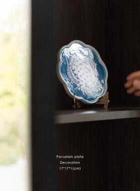 若奈家居 绝版！宫廷藏品《物华天宝》Vintage青花瓷盘黄铜架摆件