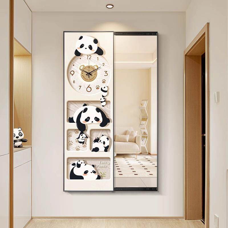 奶油推拉隐藏式全身子装画风带钟表衣帽间饰MBW隐镜形穿衣镜挂墙