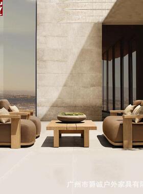 户外沙发庭院别墅酒店实花园露天阳光房防雨防晒休闲家具做旧柚木