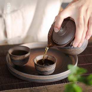 古早烧老岩泥石纹侧把陶瓷过滤泡茶壶功夫茶具手工家用复古泡茶壶