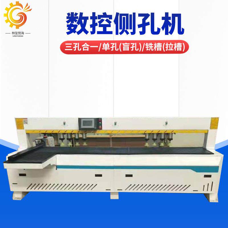 数控侧孔机伺服双驱动橱柜门板式家具开槽削孔木工数控自动侧孔机