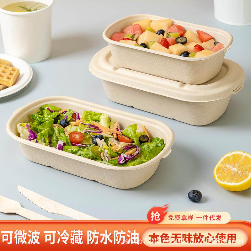一次性餐饭盒快餐外卖打包盒可降解环保纸制餐具饭盒便当盒沙拉盒