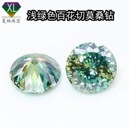 圆形绿色百花切莫桑石百面切尖底原色莫桑裸石