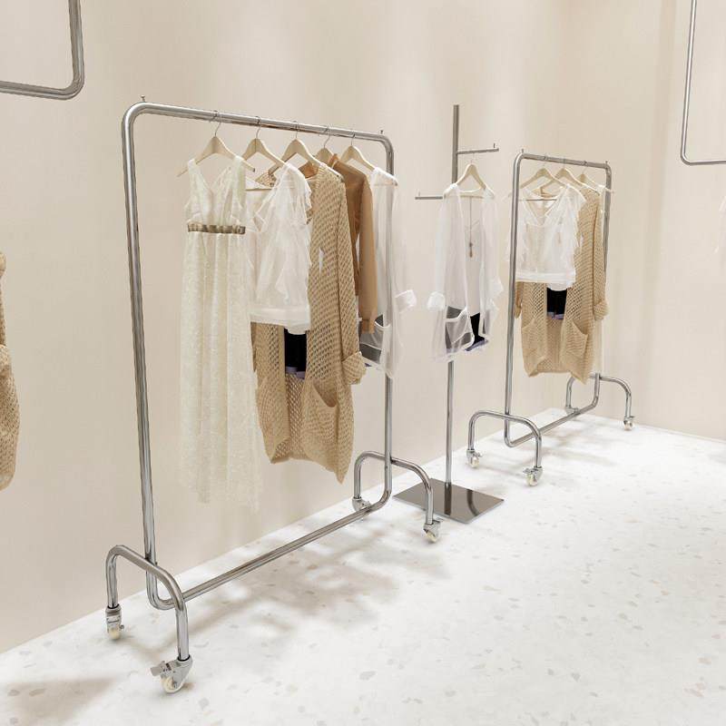 服装店挂衣杆不锈钢带轮子银色中岛落地式陈列架女装店货架展示架,商业/办公家具,服装展示架,淘宝优惠券,粉丝福利购,淘宝优惠卷
