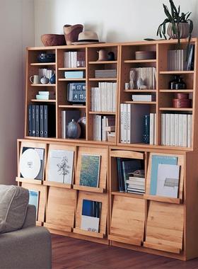 I1实木日式书柜收纳柜书架现代简约书橱组合展示柜橱柜置物格子柜