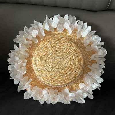 女式太阳帽2026正流行平顶草帽雪纺花边草编帽亲子度假风夏季防晒