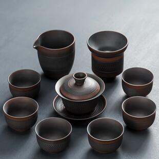 正品紫功夫茶具套装复古高档陶瓷把泡茶壶盖碗整侧套盒茶杯茶盘礼