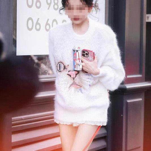 宋祖儿同款白色毛衣女2025新款春秋宽松慵懒风软糯甜美针织衫上衣