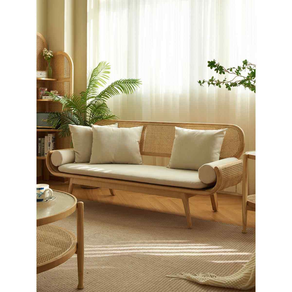 一久梦空间斯堪的纳维亚原木藤沙发，三人座咖啡桌组合客厅实木靠,住宅家具,实木沙发,淘宝优惠券,粉丝福利购,淘宝优惠卷