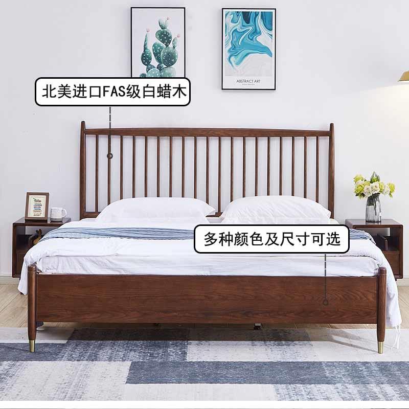 4I蜡白全实木中古温莎床地加高箱储物带收1纳功HT801-6离能家用米