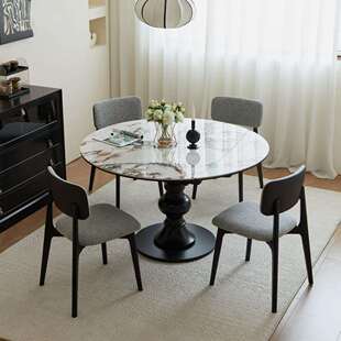 端可缩圆餐桌式 复古中法古风高小9953户型方圆两用拉伸实木岩伸板