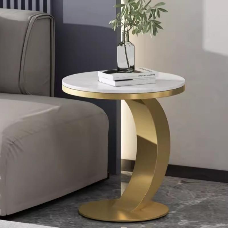 轻奢沙发边几客厅岩板角几圆形创意可移动茶几简约酒店民宿小圆桌