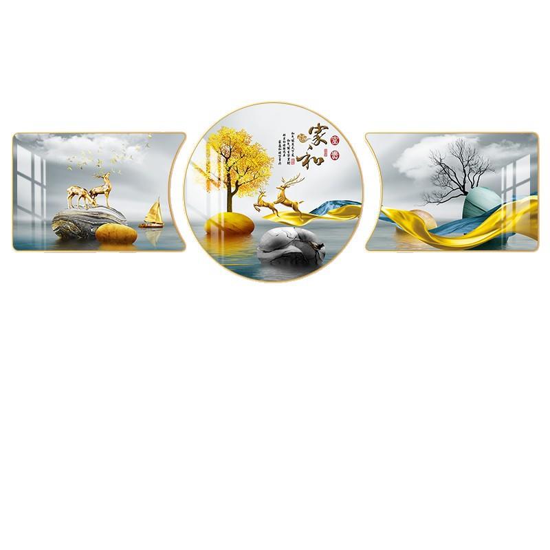平安喜乐背景画珠联璧合挂画寓意好现代简约轻奢三联画客厅装饰画