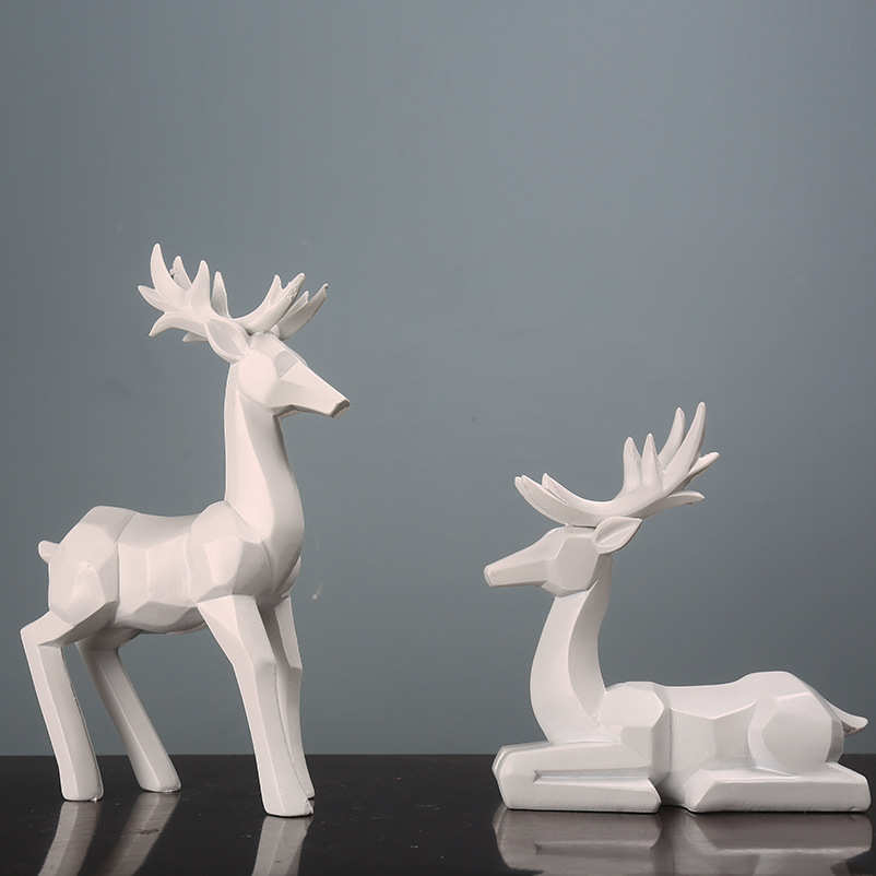创意工艺品几何玄关简约树脂厅家居酒柜情侣客办公室麋鹿装饰品