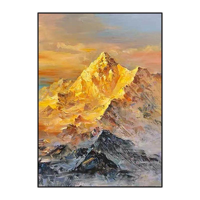 手绘油画《日照金山》玄关挂画客厅沙发背景装饰画肌理中式壁画,家居饰品,油画,淘宝优惠券,粉丝福利购,淘宝优惠卷