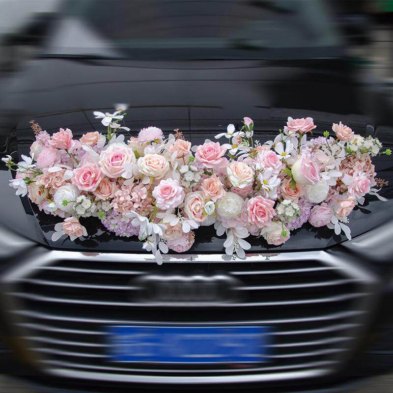 婚礼仿真装饰成品车头花艺假花绢花欧式色系婚车手工花艺布置