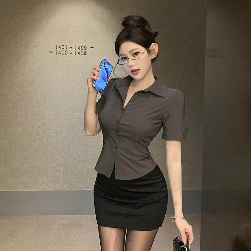 纯欲辣妹修身收腰显瘦衬衫包裙套装前台台球桌球职业工作服OL制服