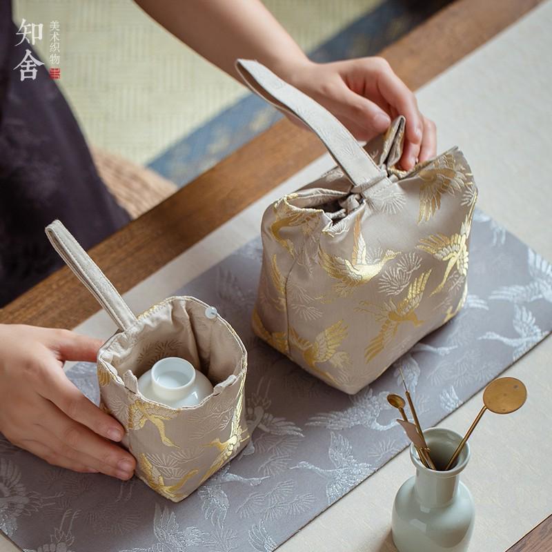 知舍织锦松鹤茶杯袋茶壶袋收纳袋旅行户外便携布艺茶具布袋布包