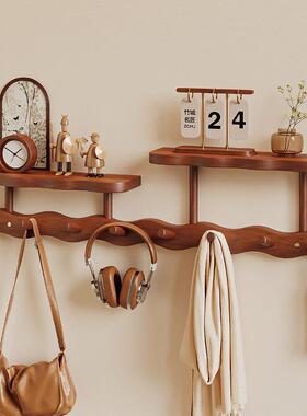 壁挂实木挂衣架墙上免打孔门后挂钩卧室玄关入户多功能排钩衣帽架