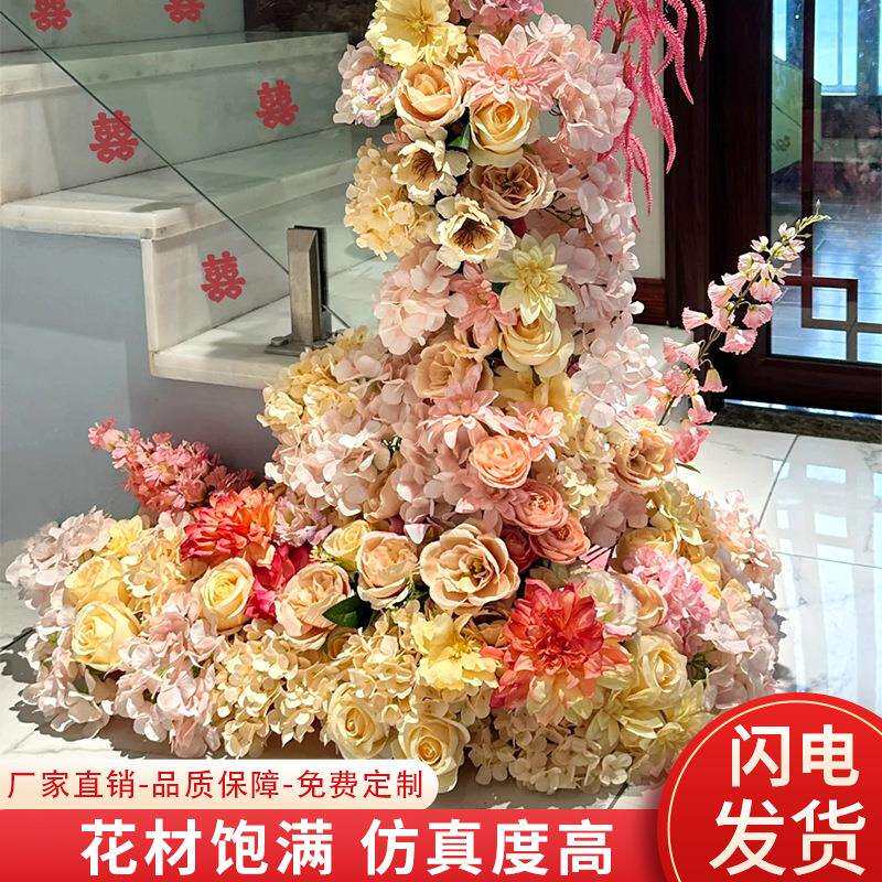 婚房花瀑布楼梯瀑布楼花假花婚庆礼仿真花婚用结婚楼梯扶手装饰布