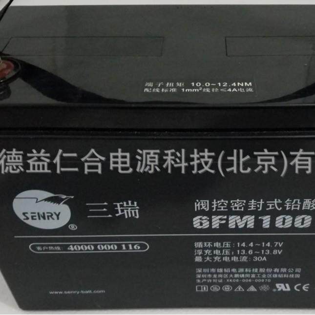 三瑞蓄电池6FM100 12v100AH铅酸蓄电池电源