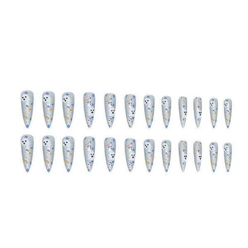 Relief Decor Silver Halloween Long Fake Nails Easy to Apply