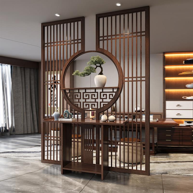新中式实木屏风隔断客厅定制办公室茶室家用入户玄关装饰遮挡格栅
