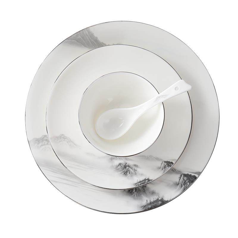 高档酒店陶瓷饭店实用摆台餐具套装会所盘碗碟套银边餐厅万水千山,餐饮具,盘,淘宝优惠券,粉丝福利购,淘宝优惠卷