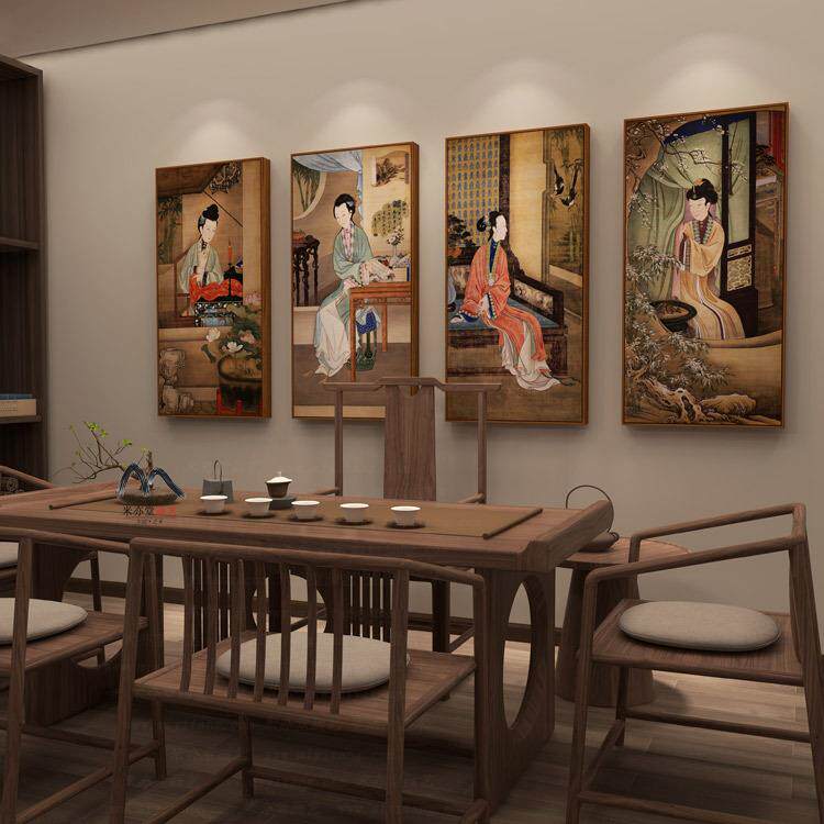 雍正十二美人仕女图 新中式人物国画民宿茶室玄关挂画古典装饰画