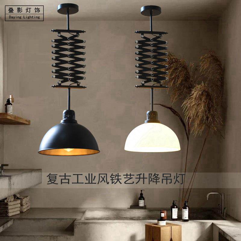 LOFT铁艺升降吊灯复古工业风西餐厅服装店吧台咖啡厅美式乡村灯具