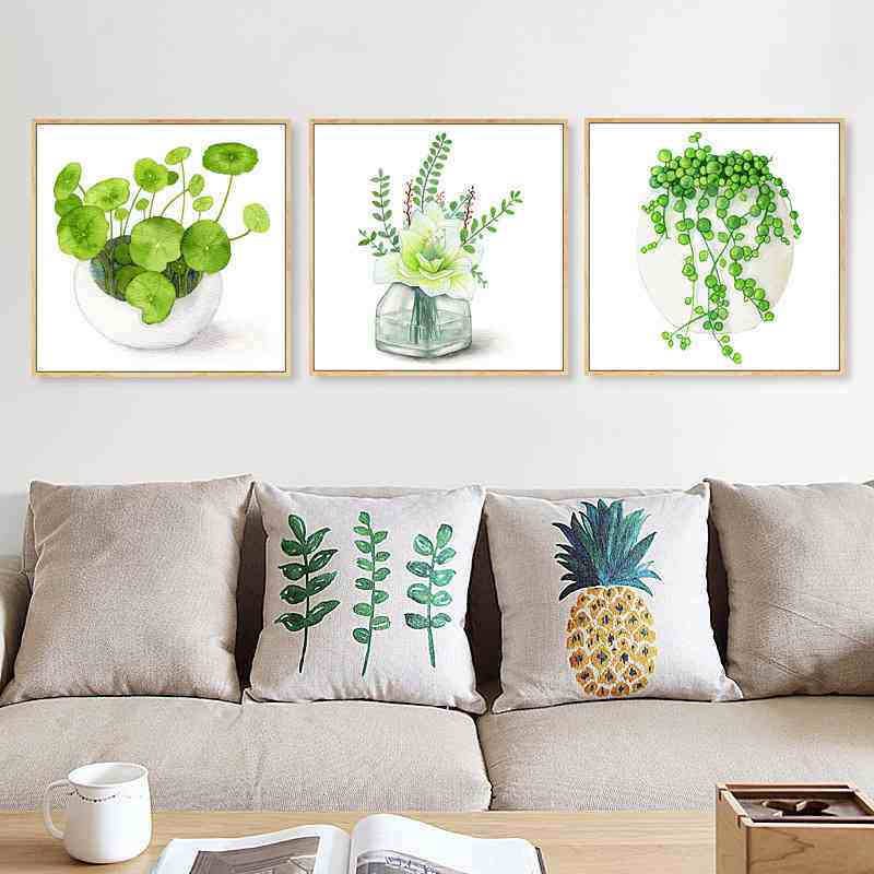 2023新款手工点钻石画饭厅三联画小清新植物简单满钻黏钻贴十字绣