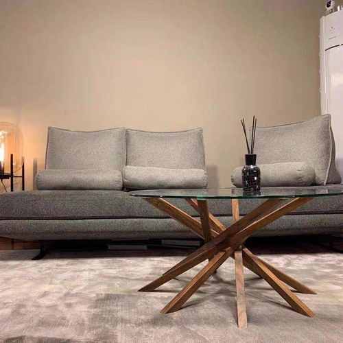 钢化玻璃奢客厅轻黑胡桃家用极茶几高端商用木简现代圆桌