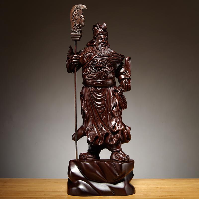 正品黑檀木雕爷刻关公像摆件大号财神家公装饰红居木工艺品司开业