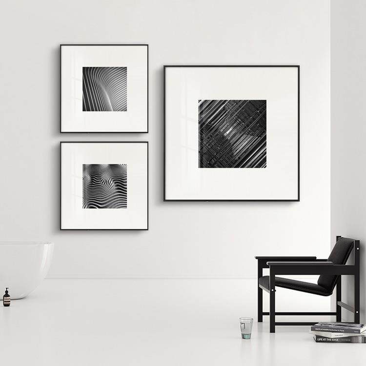 黑白艺术摄影照片墙北欧客厅挂画极简方形工业装饰画样板房壁画
