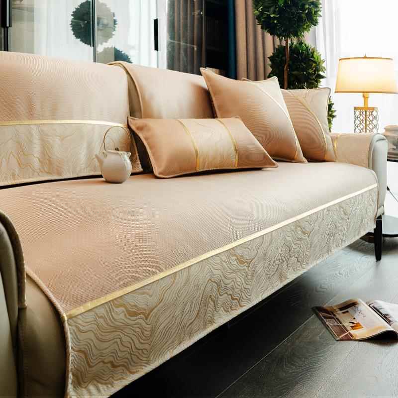 高档夏夏季轻奢皮风冰丝沙发垫子天款防滑布艺坐垫真凉席垫罩套巾