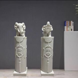 拴马桩石雕汉白玉小象拴马石柱家用庭院室内祥云柱石柱子装饰摆饰