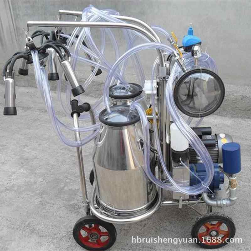 牧场养殖器械 移动式单双桶奶牛挤奶机 小型不锈钢电动挤奶机