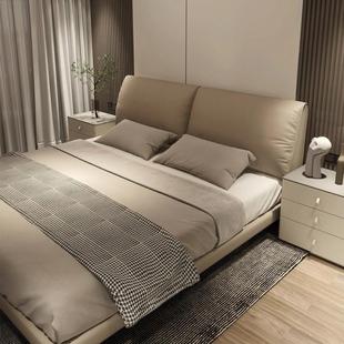 大象耳朵真皮床轻奢现代头层牛皮简约双人1.8主卧极简软包婚饰品