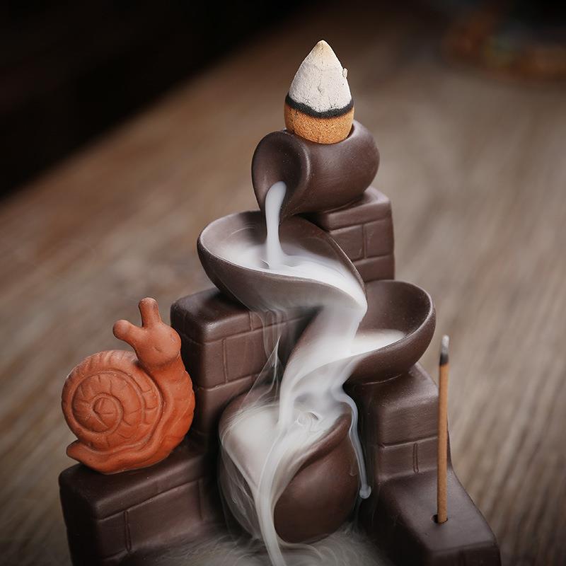 创意德化倒流香炉紫砂城南烟雨檀香观赏烟香薰炉室内办公除臭摆件