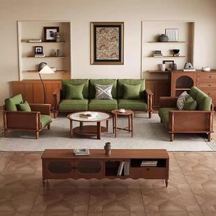 法式复古风全实木沙发直排小户型客厅家具布艺沙发茶几电视柜组合