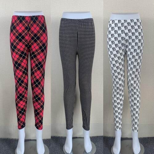 Elastic printed leggings with diamond grid pattern for