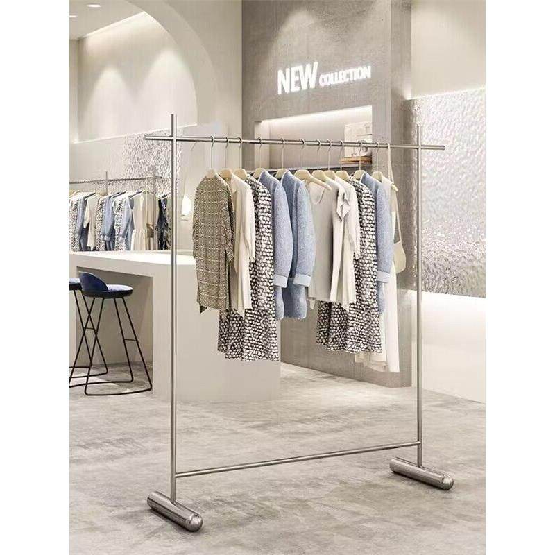 服装店展示架落地式不锈钢陈列架中岛网红侧挂衣架简约时尚挂衣杆