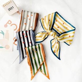 Striped Small Silk Scarf Womens Spring All-match Multi-func
