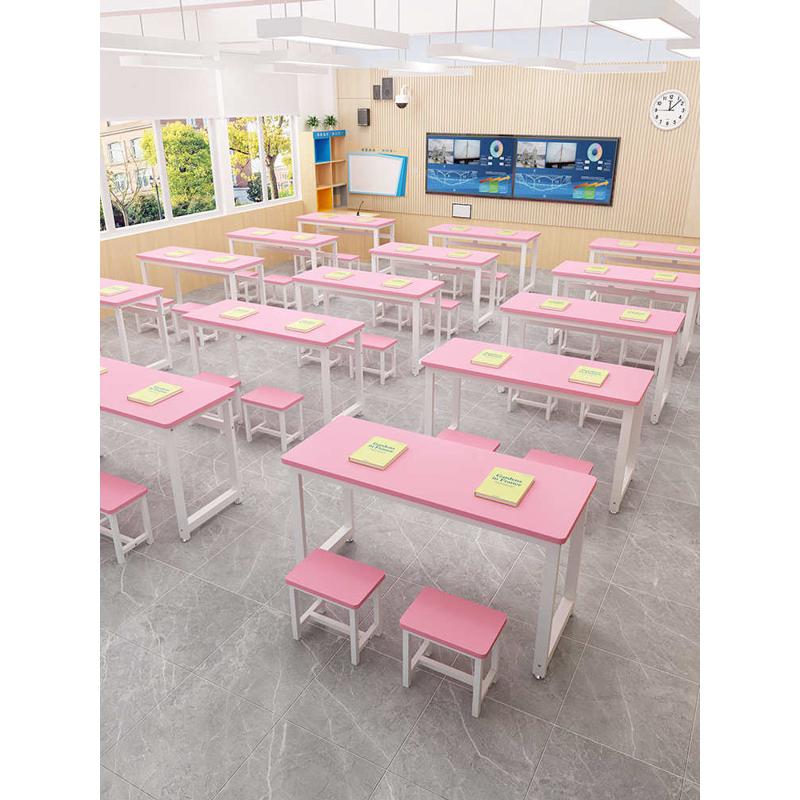 学生课桌椅组合长条桌彩色中小学校辅导班补习班单双人双层培训桌
