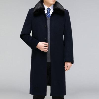 长款羊绒中大男可拆子羽绒内胆大毛领风衣老年衣爸爸装羊毛呢7028