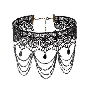 Beaded Black Chokers Neck Sexy Lace Flowers Gothic