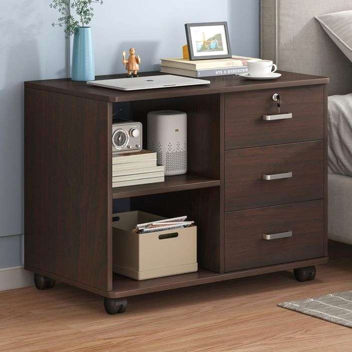 床头柜出租房带锁带轮简约家用卧室小收纳柜床头置物架供应链货源