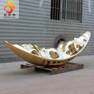 现代创意酒店大落堂弯月轻饰装 船奢型电镀雕 841 大型地电镀摆件